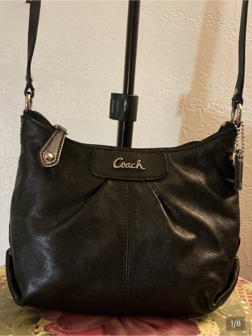 Coach Ashley Vintage Shoulder Bag - Black Leather with Silver Hardware